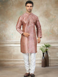 Remarkable Pink Digital Printed Silk Function Wear Men Kurta With Pant Set