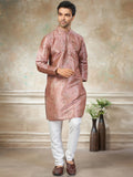 Remarkable Pink Digital Printed Silk Function Wear Men Kurta With Pant Set