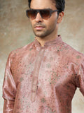 Remarkable Pink Digital Printed Silk Function Wear Men Kurta With Pant Set