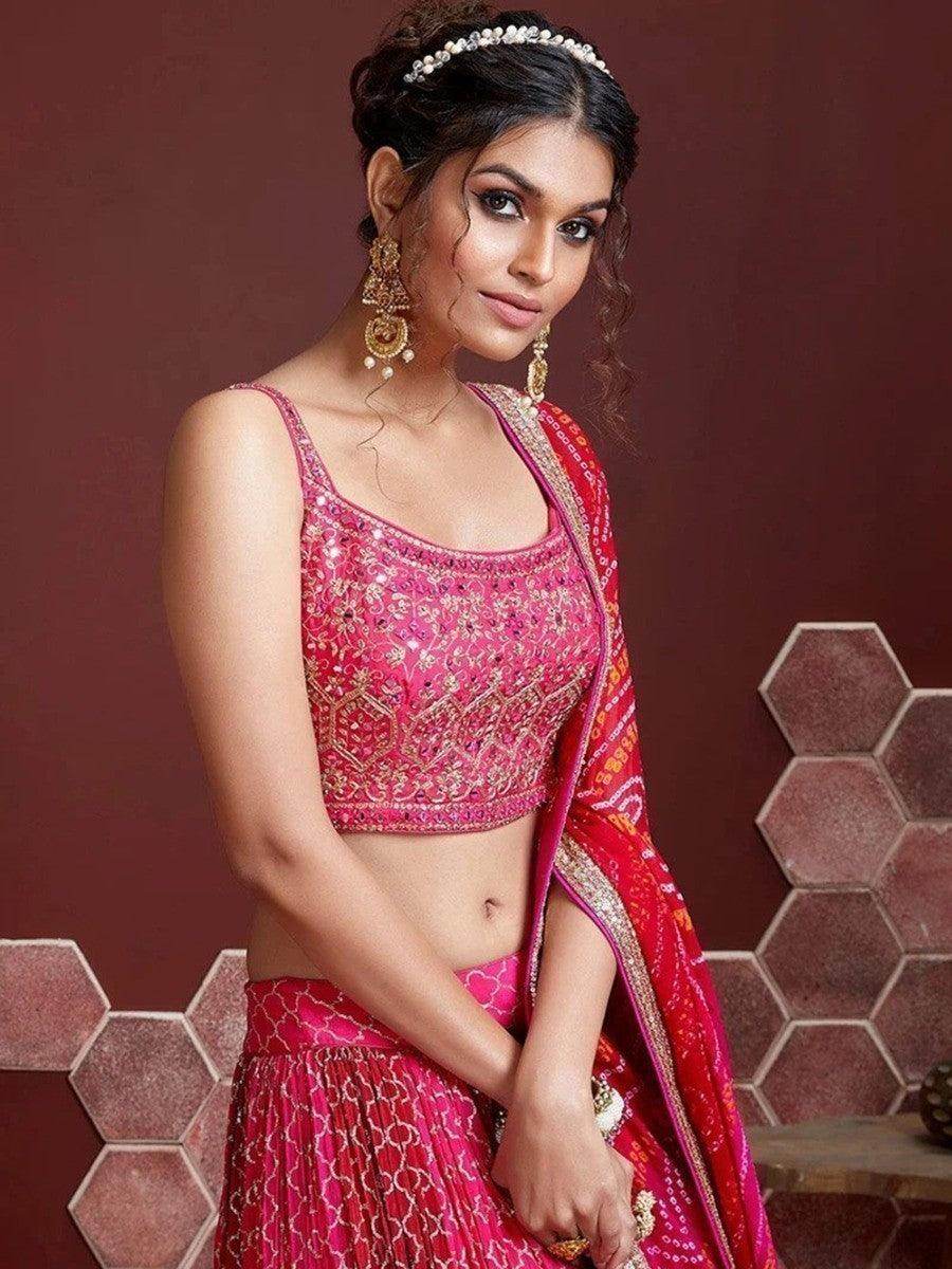 Remarkable Pink Sequins Embroidery Chinon Silk Lehenga Choli - Zeel Clothing