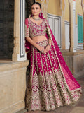 Remarkable Pink Zari Work Net Wedding Wear Lehenga Choli With Dupatta