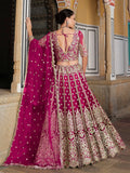 Remarkable Pink Zari Work Net Wedding Wear Lehenga Choli With Dupatta
