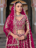 Remarkable Pink Zari Work Net Wedding Wear Lehenga Choli With Dupatta