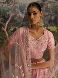 Remarkable Pink Zarkan Embroidered Net Bridesmaid Lehenga Choli