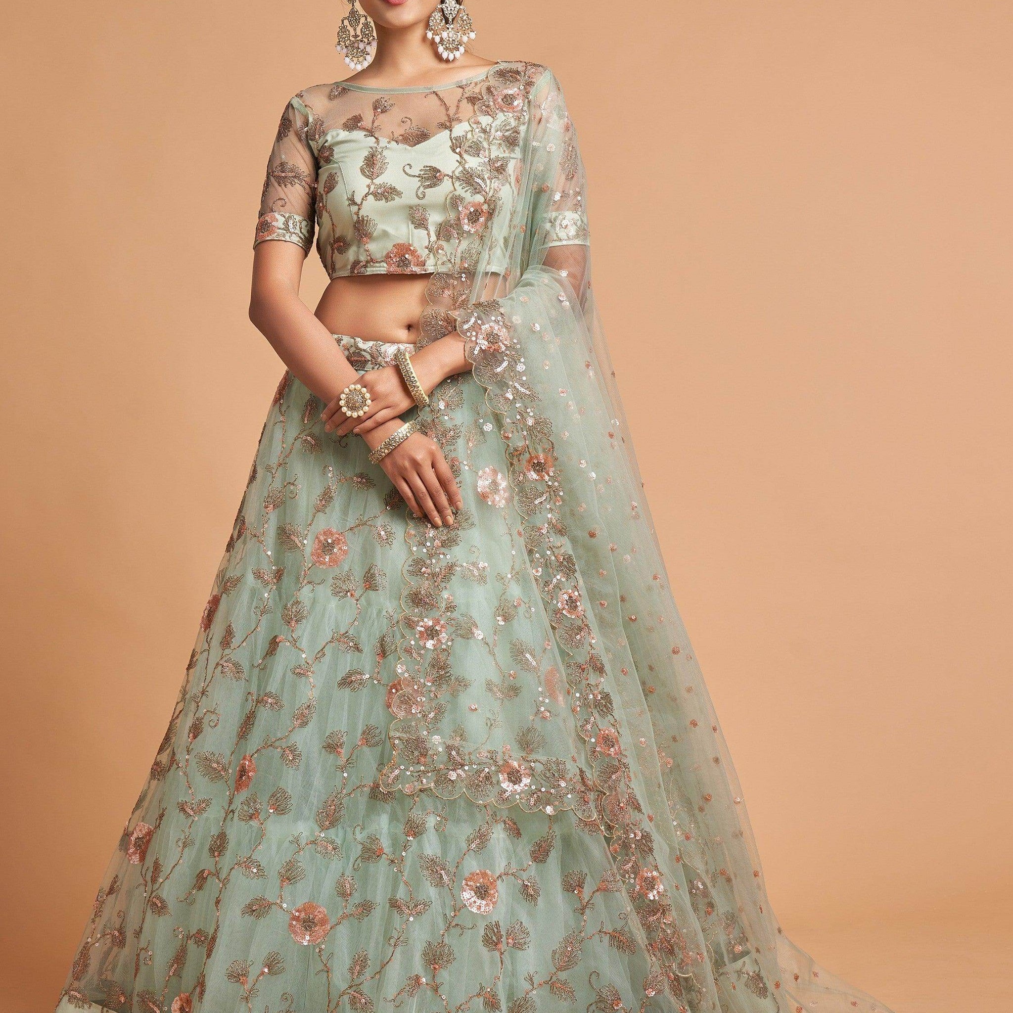 Remarkable Pista Green Thread Net Party Wear Lehenga Choli - Zeel Clothing