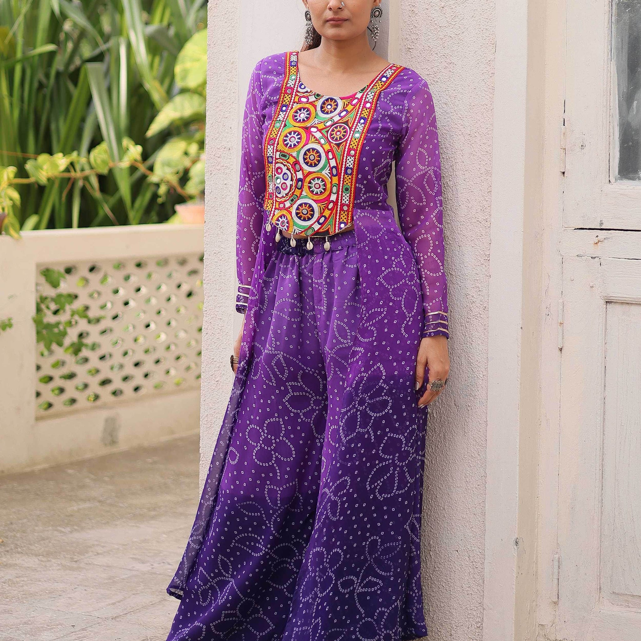 Remarkable Purple Kutchi Gamthi Patch Work Georgette Co-Ord Set - Zeel Clothing