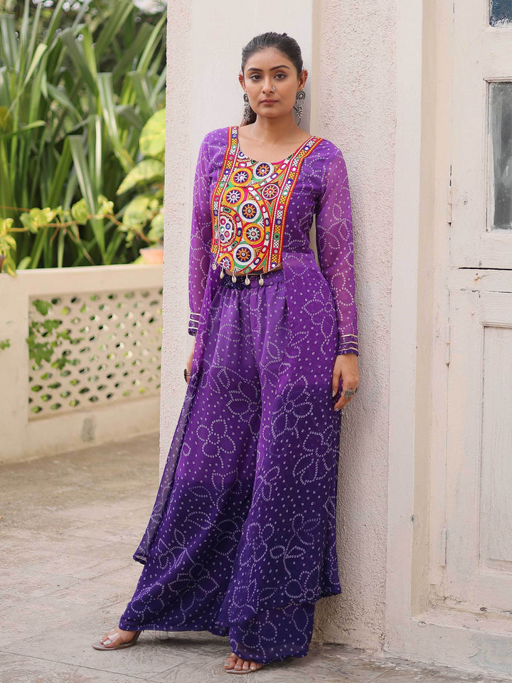 Remarkable Purple Kutchi Gamthi Patch Work Georgette Co-Ord Set - Zeel Clothing