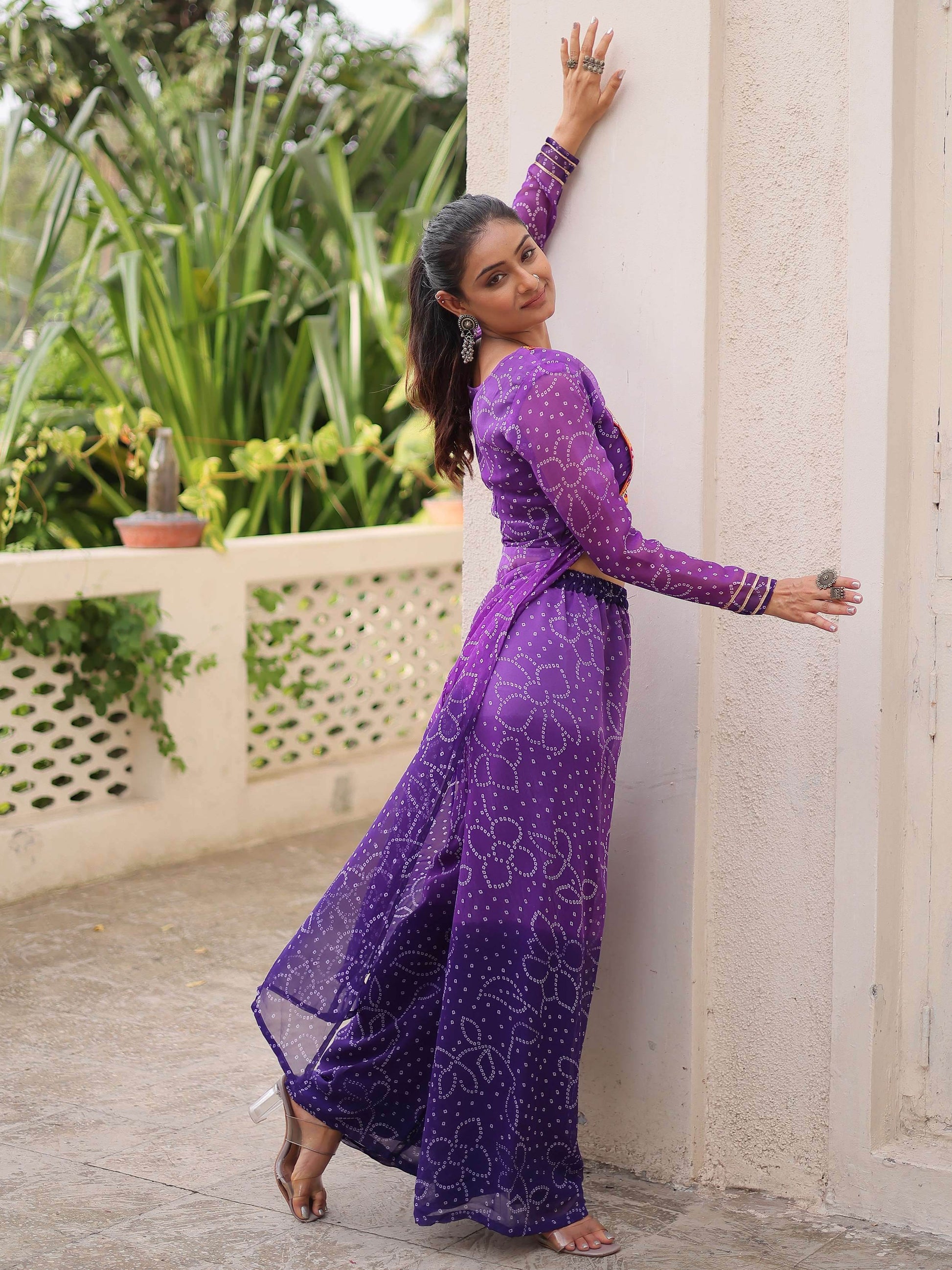 Remarkable Purple Kutchi Gamthi Patch Work Georgette Co-Ord Set - Zeel Clothing