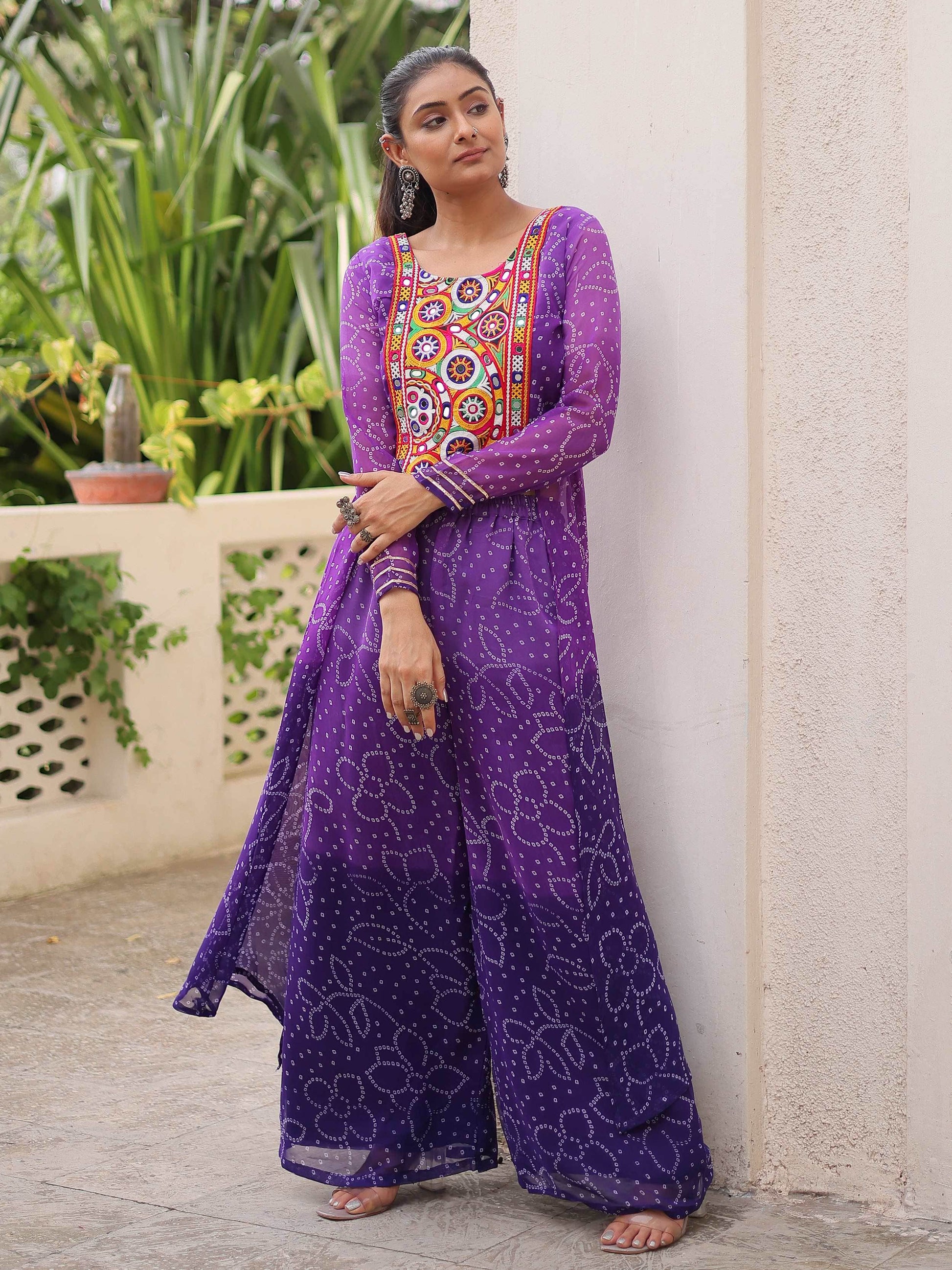 Remarkable Purple Kutchi Gamthi Patch Work Georgette Co-Ord Set - Zeel Clothing