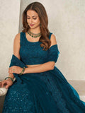 Remarkable Teal Blue Sequins Net Lehenga Choli With Dupatta - Zeel Clothing