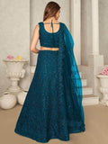 Remarkable Teal Blue Sequins Net Lehenga Choli With Dupatta - Zeel Clothing