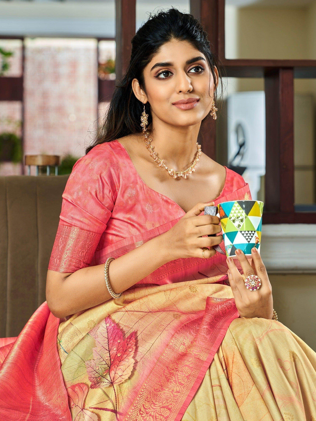 Remarkable Yellow Digital Printed Silk Traditional Saree With Blouse - Zeel Clothing