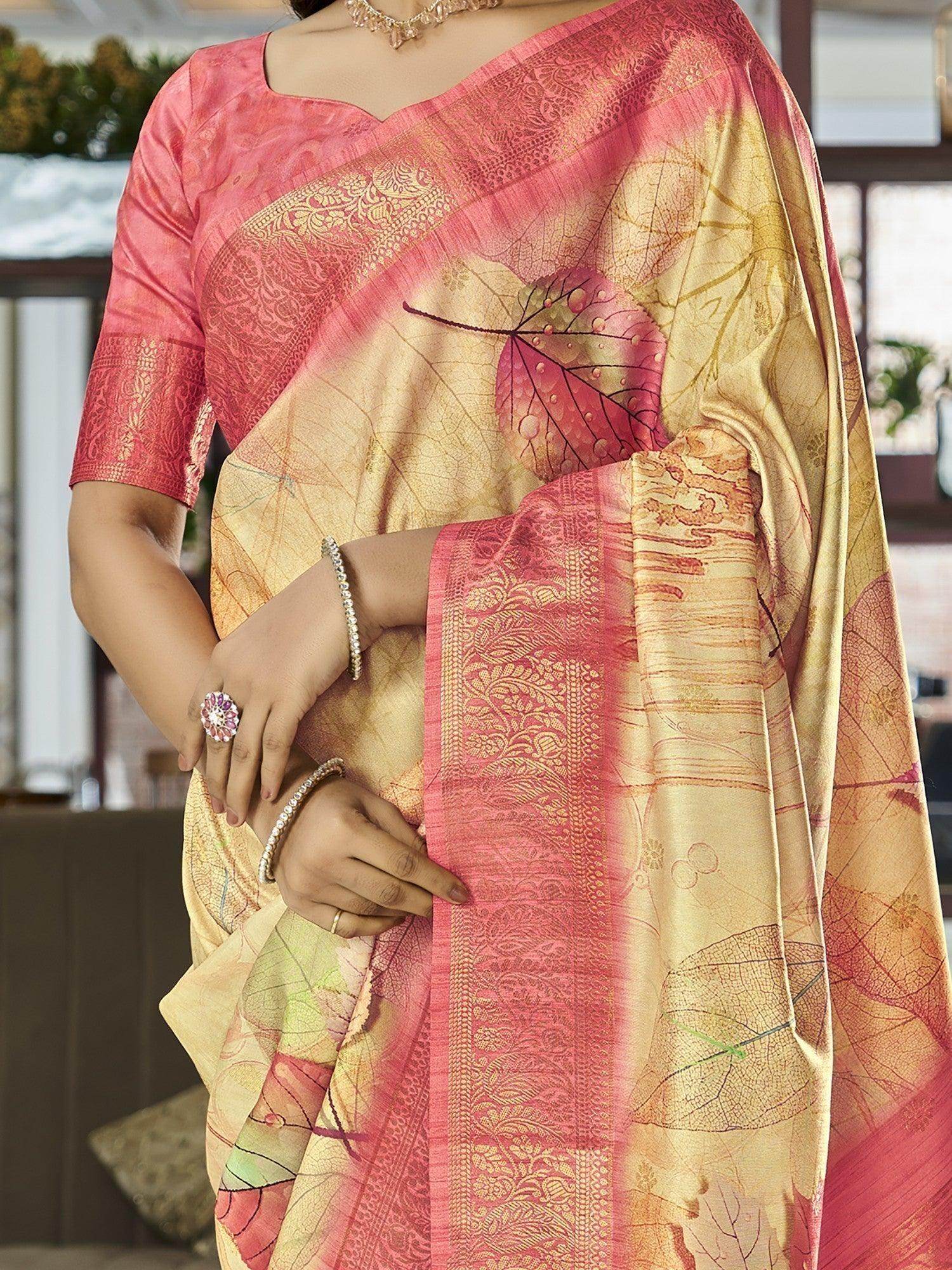 Remarkable Yellow Digital Printed Silk Traditional Saree With Blouse - Zeel Clothing