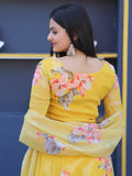 Remarkable Yellow Floral Printed Silk Traditional Gown With Dupatta - Zeel Clothing