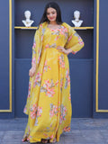 Remarkable Yellow Floral Printed Silk Traditional Gown With Dupatta - Zeel Clothing