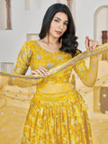 Remarkable Yellow Zari Work Jacquard Haldi Wear Lehenga Choli - Zeel Clothing
