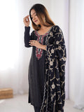Rich Black Sequins Chinon Festive Wear Pant Suit With Dupatta - Zeel Clothing