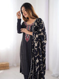 Rich Black Sequins Chinon Festive Wear Pant Suit With Dupatta - Zeel Clothing