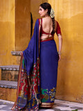 Rich Blue Kalamkari Print Chanderi Silk Traditional Saree With Blouse