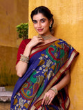 Rich Blue Kalamkari Print Chanderi Silk Traditional Saree With Blouse