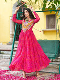 Rich Hot Pink Bandhani Printed Georgette Navratri Wear Gown - Zeel Clothing