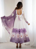Rich Mauve Floral Printed Organza Event Wear Anarkali Suit With Dupatta