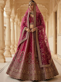 Rich Pink Zari Embroidered Silk Traditional Lehenga Choli With Double Dupatta