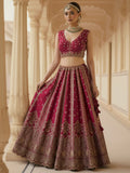 Rich Pink Zari Embroidered Silk Traditional Lehenga Choli With Double Dupatta