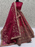 Rich Pink Zari Embroidered Silk Traditional Lehenga Choli With Double Dupatta