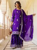 Rich Purple Zari Work Chinon Traditional Gharara Suit With Dupatta