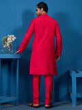 Rich Rani Pink Thread Work Viscose Silk Wedding Wear Men Kurta With Pant