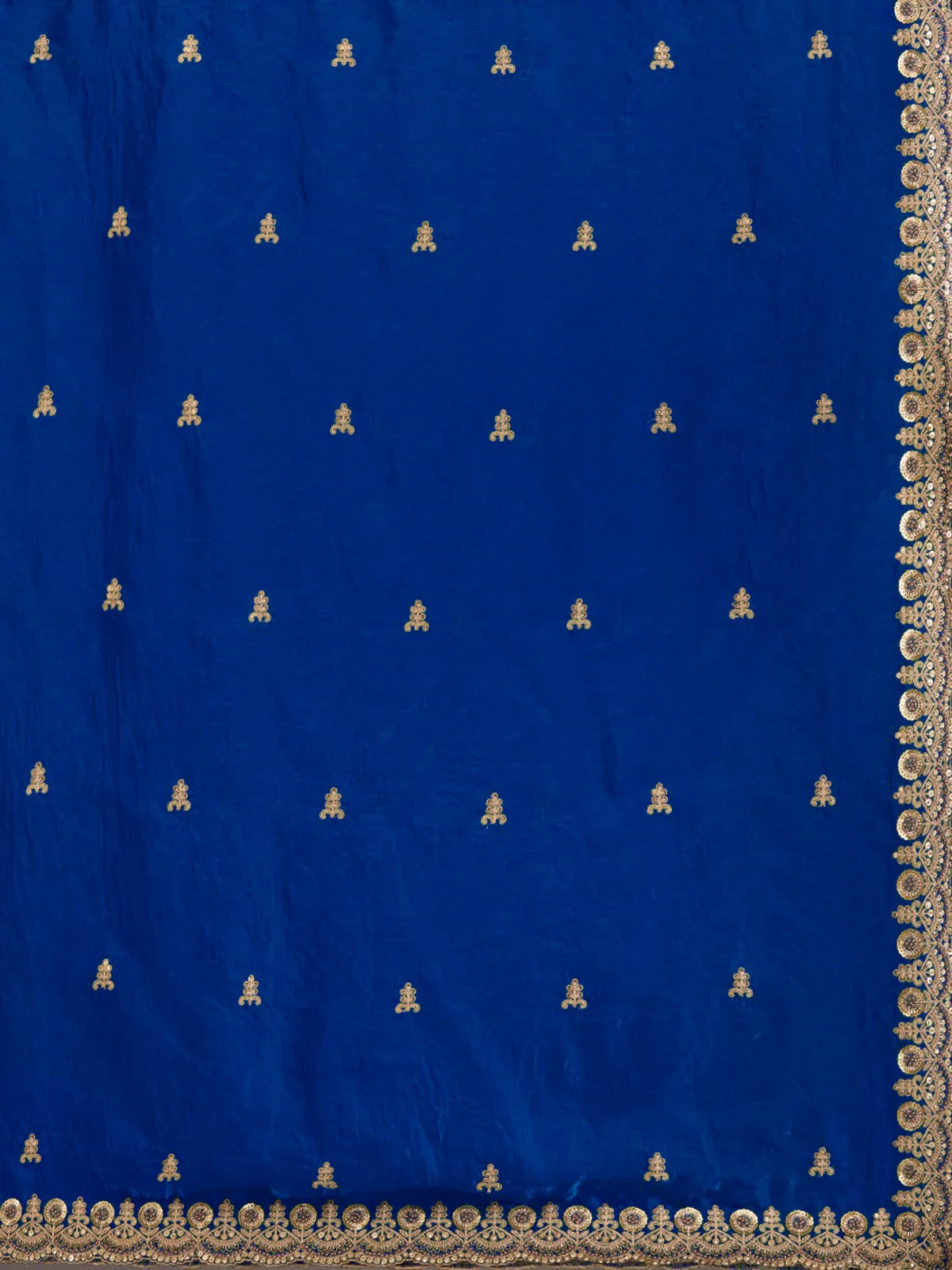 Rich Royal Blue Embroidered Tissue Designer Saree With Blouse