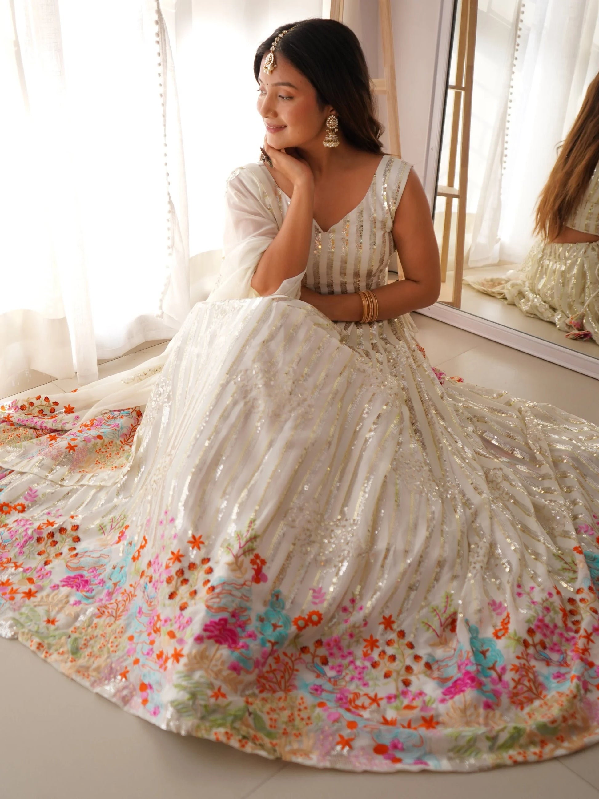 Rich White Sequins Georgette Party Wear Lehenga Choli With Dupatta - Zeel Clothing