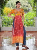 Rich Yellow Gamthi Work Rayon Festive Wear Long Kurti - Zeel Clothing
