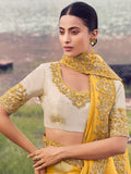 Rich Yellow Jacquard Butti Tissue Haldi Wear Saree With Blouse