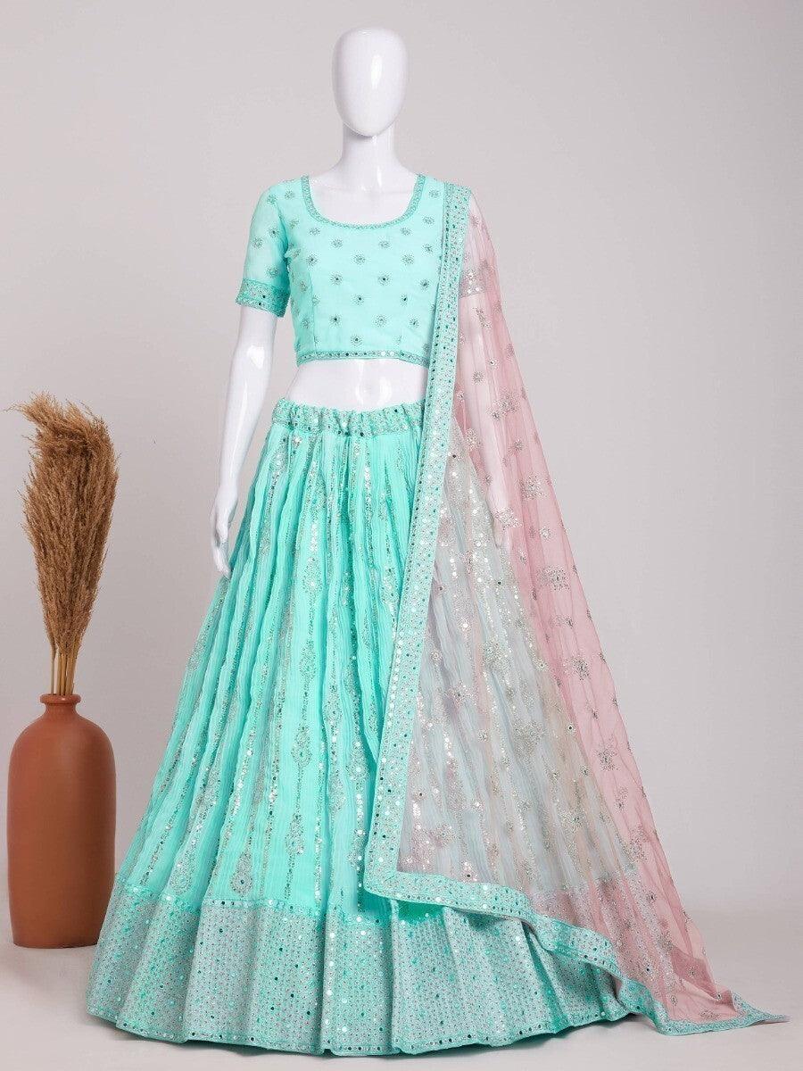 Wonderful Green Sequins Work Georgette Designer Wear Lehenga Choli