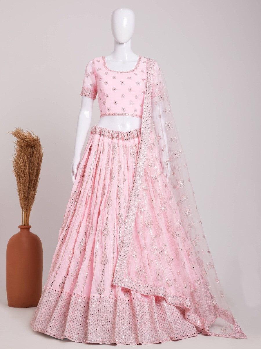 Gorgeous Baby Pink Sequins Georgette Wedding Lehenga Choli With Dupatta