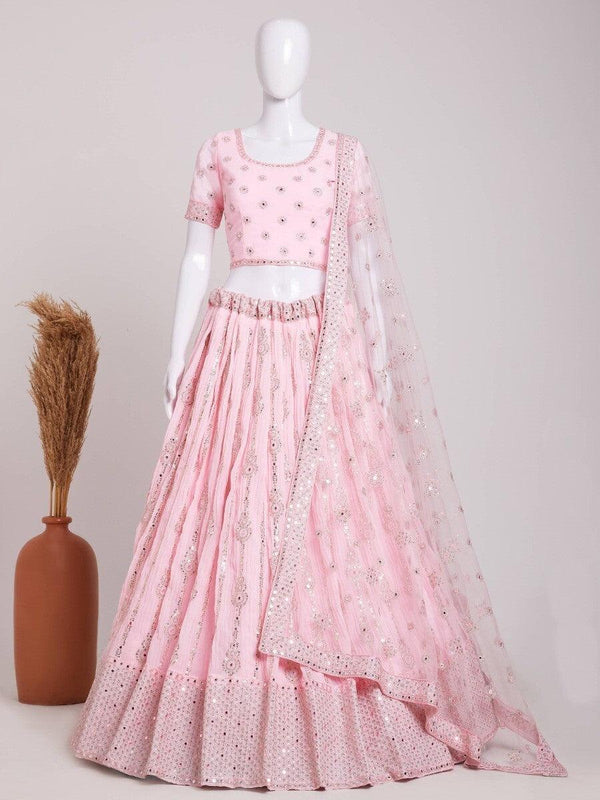 Gorgeous Baby Pink Sequins Georgette Wedding Lehenga Choli With Dupatta