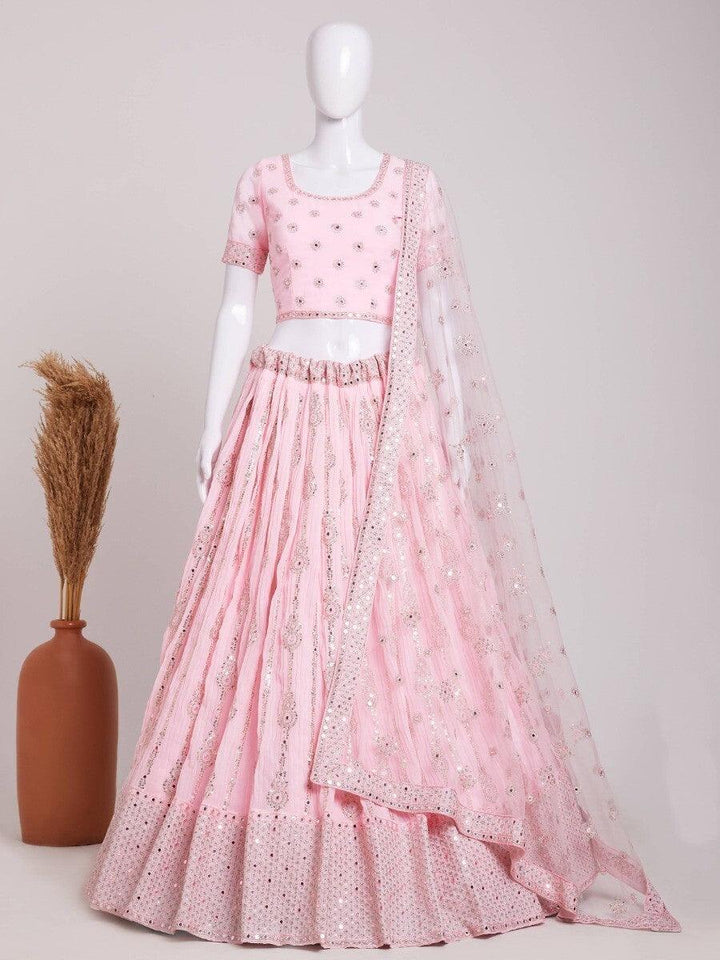 Gorgeous Baby Pink Sequins Georgette Wedding Lehenga Choli With Dupatta