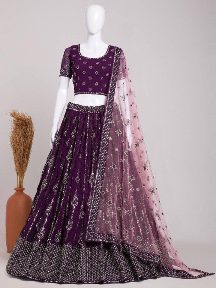 Fancified Purple Sequins Work Georgette Sangeet Wear Lehenga Choli