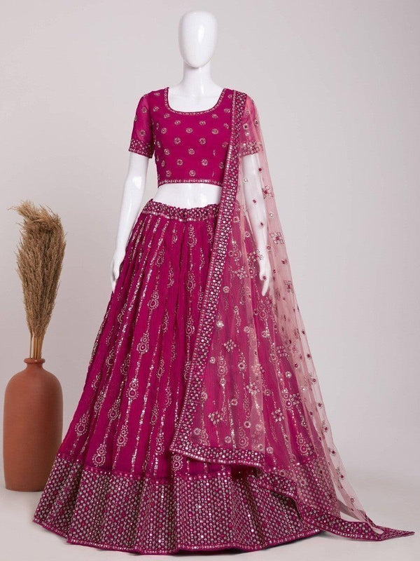 Ravishing Dark Pink Sequins Work Georgette Engagement Wear Lehenga Choli
