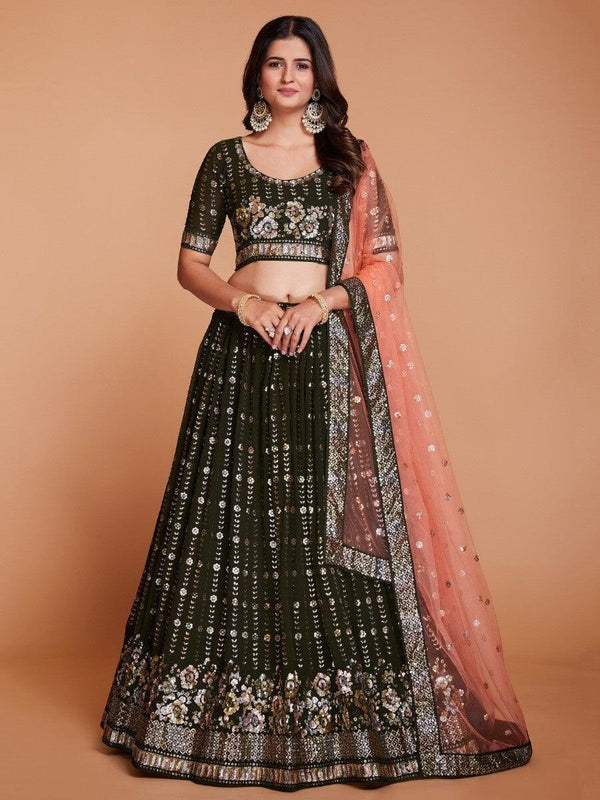 Marvelous Green Sequins Georgette Sangeet Wear Lehenga Choli