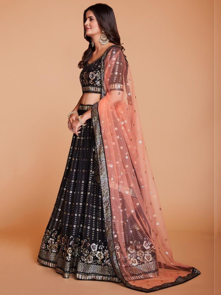 Plushy Brown Sequins Georgette Engagement Wear Lehenga Choli