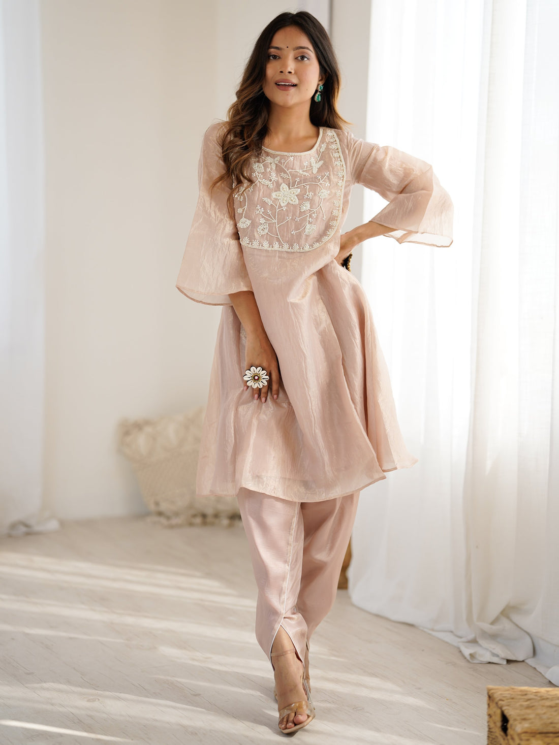 Royal Light Brown Hand Work Organza Party Wear Pant Suit - Zeel Clothing