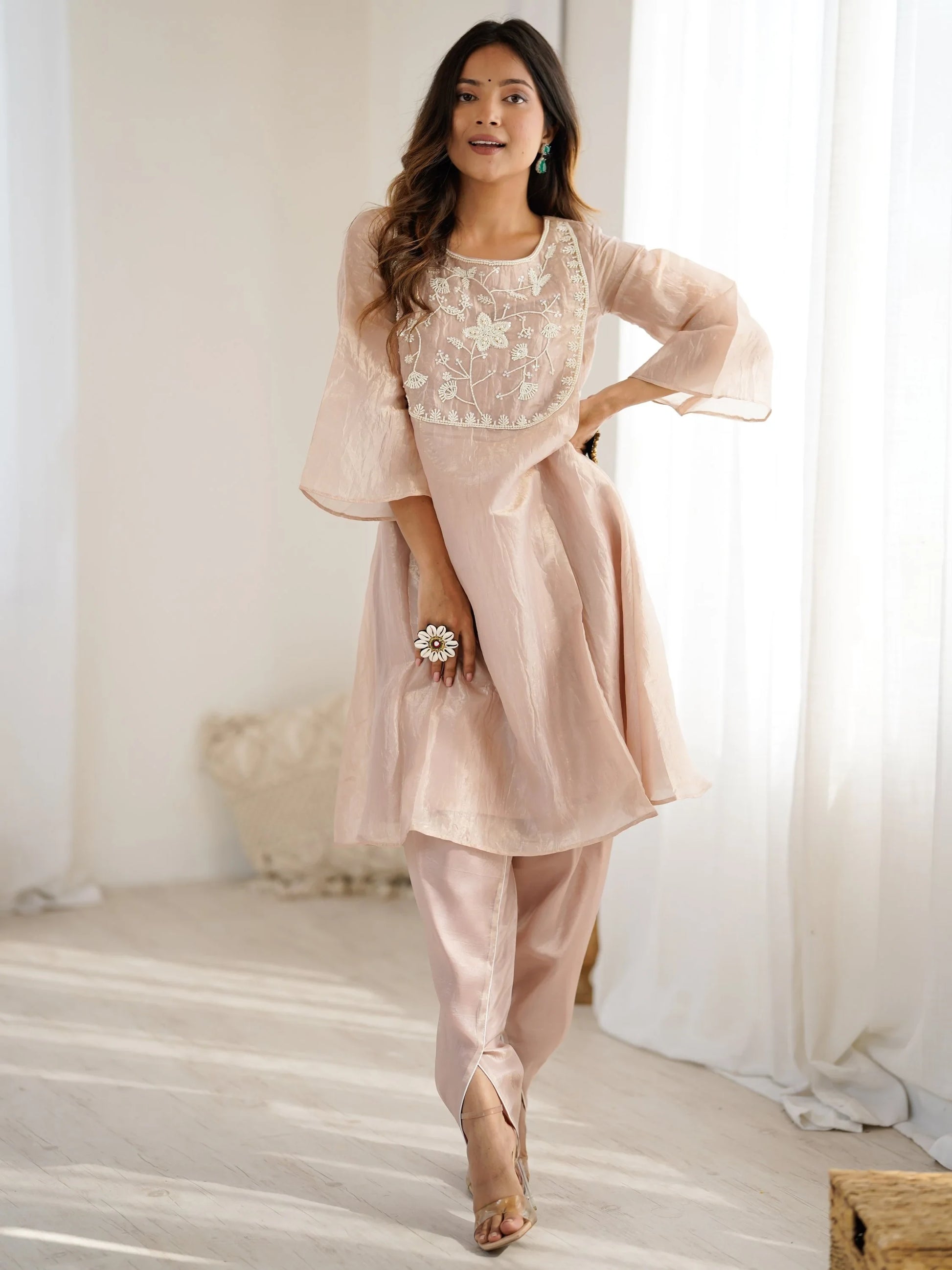 Royal Light Brown Hand Work Organza Party Wear Pant Suit - Zeel Clothing