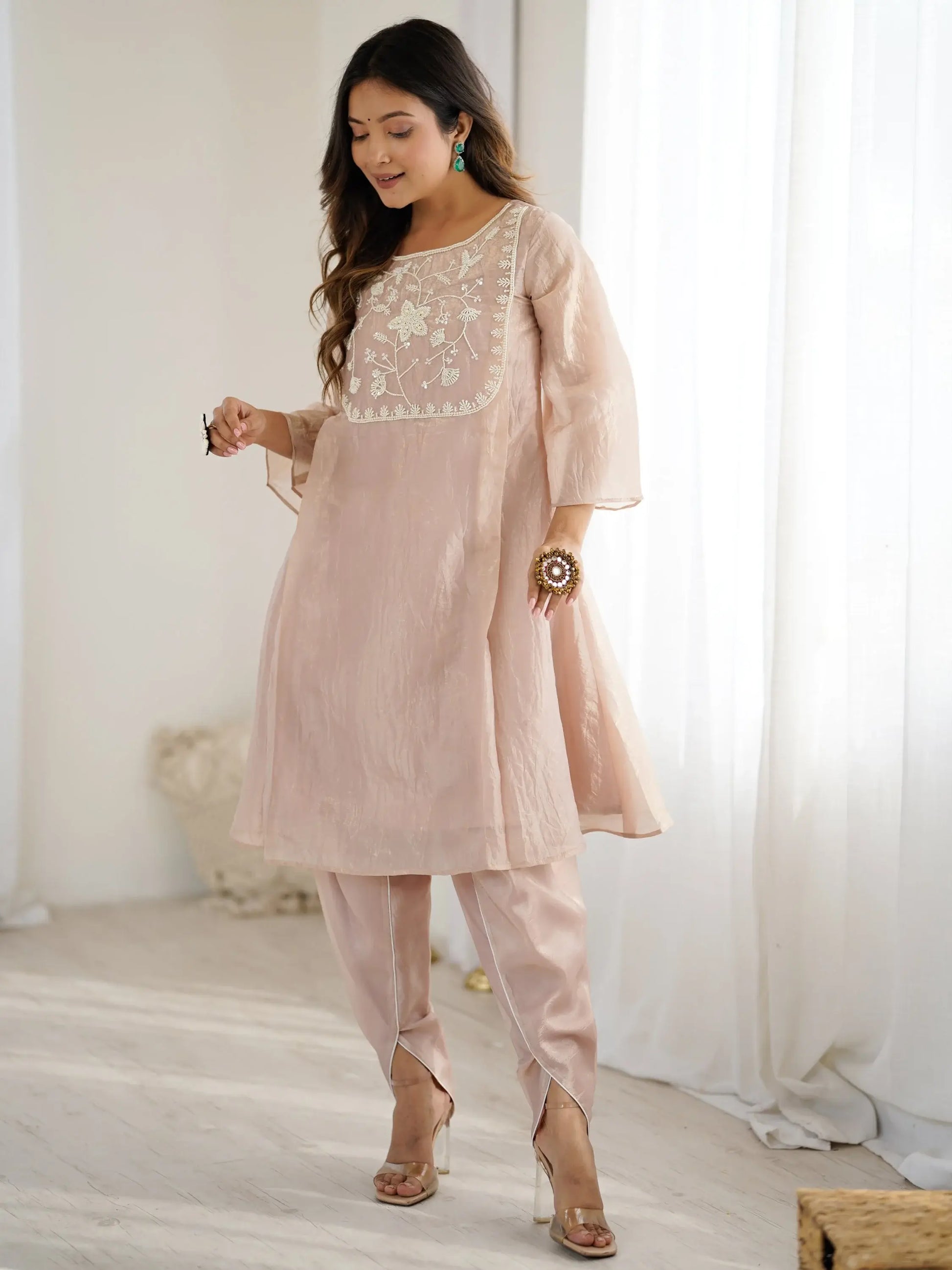 Royal Light Brown Hand Work Organza Party Wear Pant Suit - Zeel Clothing