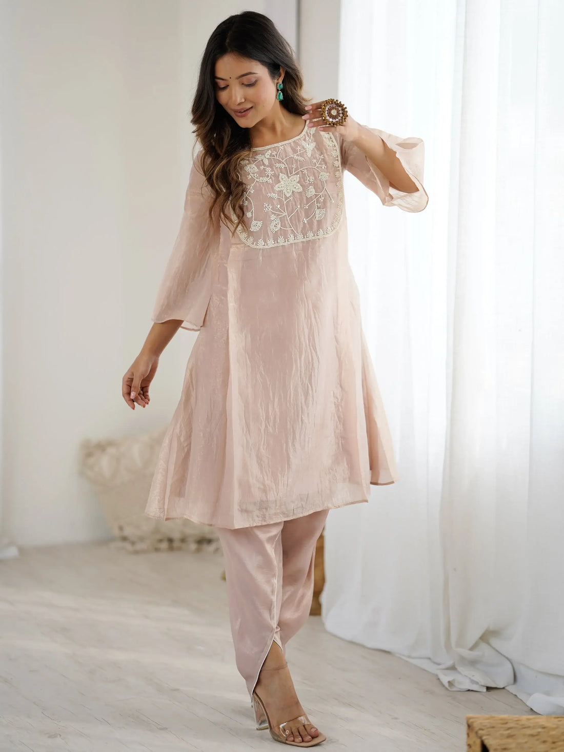 Royal Light Brown Hand Work Organza Party Wear Pant Suit - Zeel Clothing