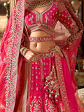 Royal Rani Pink Pearl Embroidered Silk Bridal Lehenga Choli With Double Dupatta