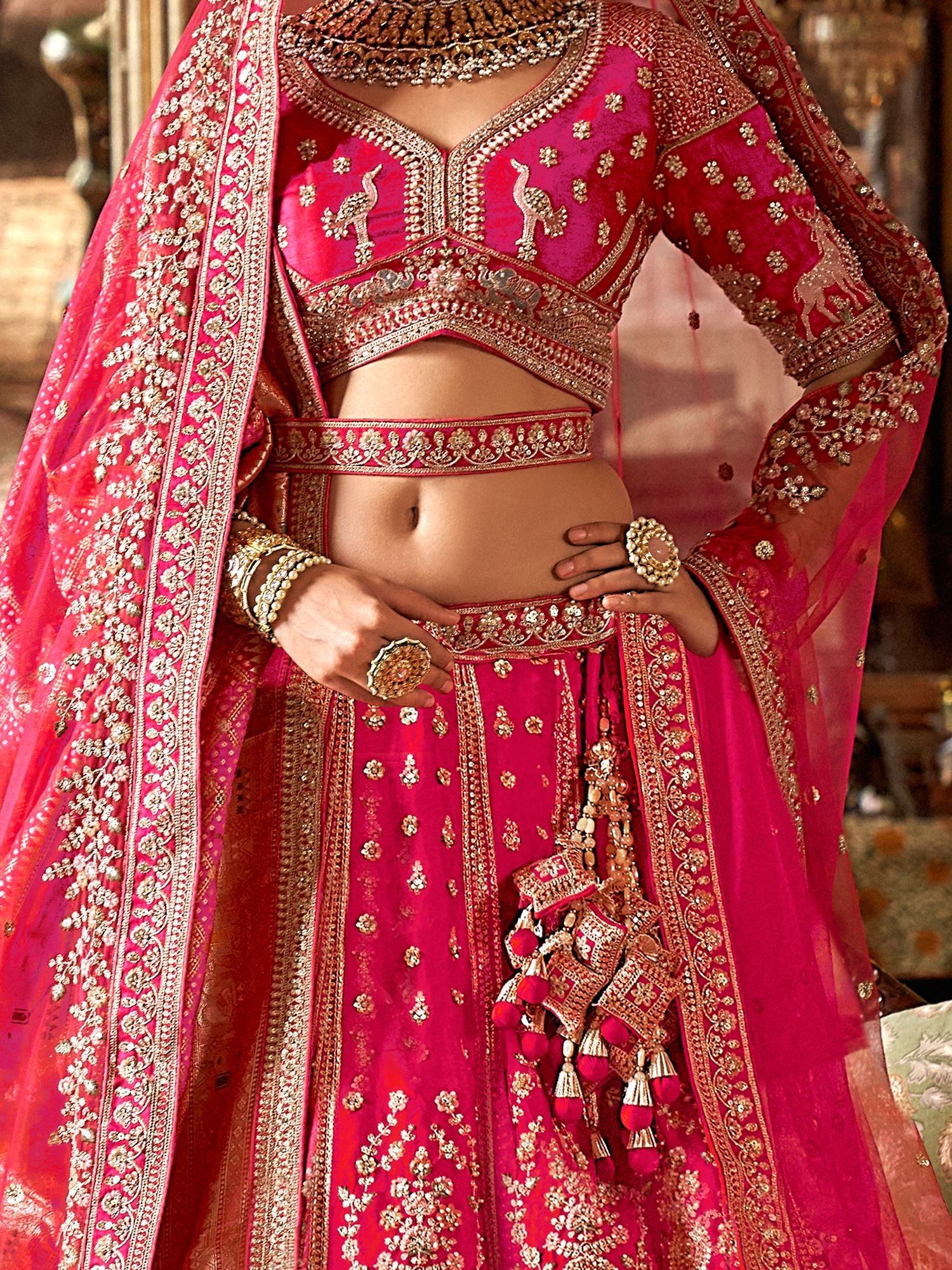 Royal Rani Pink Pearl Embroidered Silk Bridal Lehenga Choli With Double Dupatta