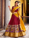 Royal Red Kalamkari Print Chanderi Silk Half Saree Lehenga With Dupatta